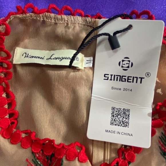 πSimgent Mesh Dress Embroidery Flower Elegant Festive Lace Dress - Picture 14 of 16